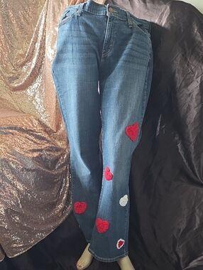 Levi's Blue Straight-Leg Jeans with Red & White Heart Appliqués
